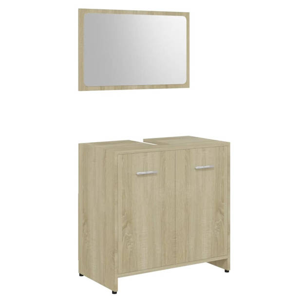 The Living Store Badkamerset - Sonoma Eiken - Spiegel 60x45cm - Hoge Kast 30x30x183.5cm - Wastafelkast 60x33x58cm