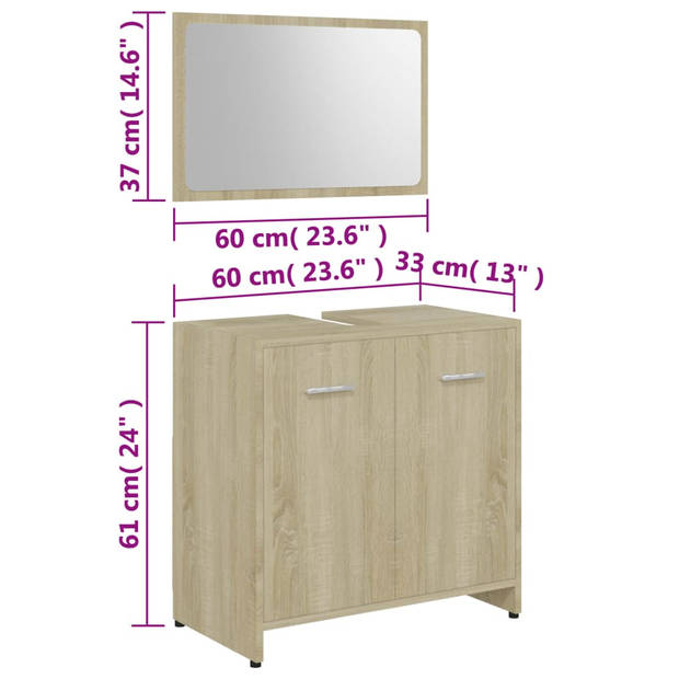 The Living Store Badkamermeubelset - Sonoma Eiken - Spiegel- 60 x 37 cm - Kast- 60 x 33 x 61 cm