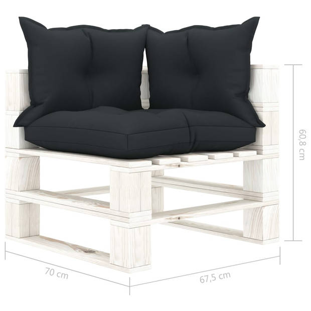 The Living Store Pallet loungeset - hoekbank - middenbank en tafel - grenenhout - antraciet/wit - 70x67.5x60.8 cm -