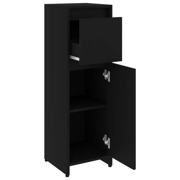 The Living Store Badkamerset - Zwart - Spiegel 60x45cm - Medium kast 30x30x95cm - Hoge kast 30x30x183.5cm -