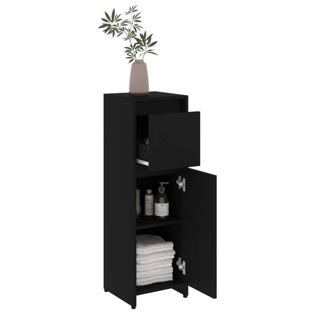 The Living Store Badkamerset - Zwart - Spiegel 60x45cm - Medium kast 30x30x95cm - Hoge kast 30x30x183.5cm -