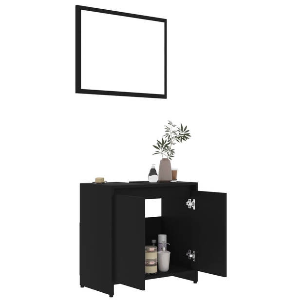 The Living Store Badkamerset - Zwart - Spiegel 60x45cm - Medium kast 30x30x95cm - Hoge kast 30x30x183.5cm -