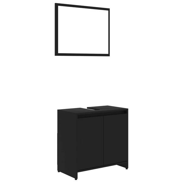 The Living Store Badkamerset - Medium kast - wastafelkast - spiegel - zwart - spaanplaat - 30 x 30 x 95 cm - 60 x 33