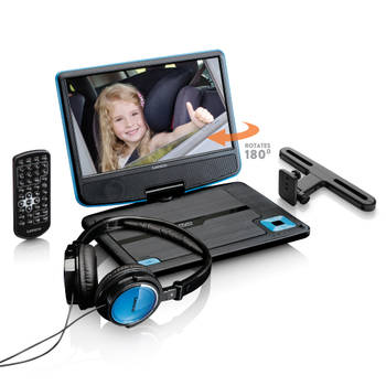 Portable 9" DVD-speler met USB-hoofdtelefoon en ophangbeugel Lenco Zwart-Blauw