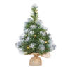 1x Mini kunst kerstboom met 10 LED lampjes en sneeuw 45 cm - Kunstkerstboom