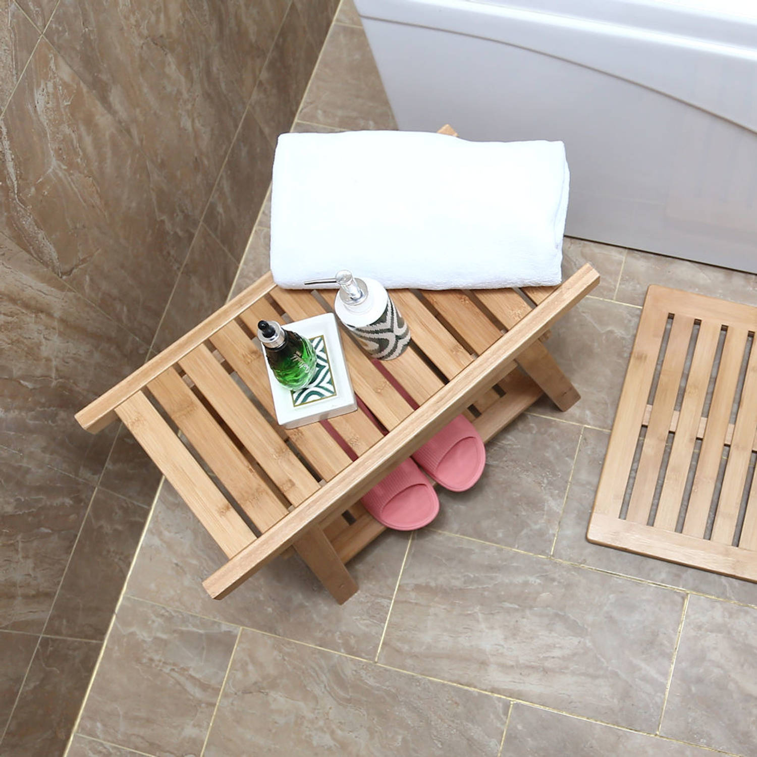 Luxe Bamboe badkamer bankje Bankje met opbergvak - badkamer | Blokker