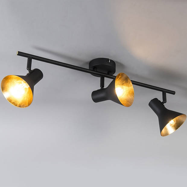 LED Plafondspot - Trion Nana - E14 Fitting - 3-lichts - Rond - Mat Zwart/Goud - Aluminium