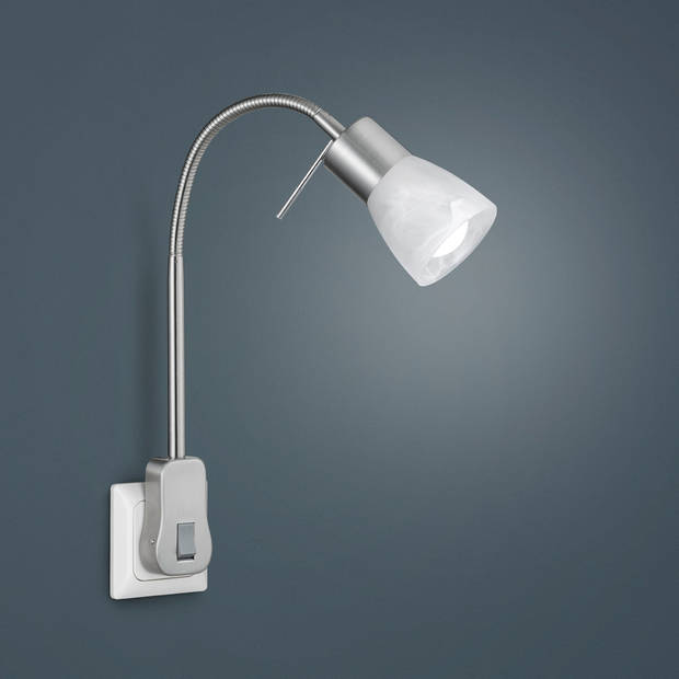 Stekkerlamp met Schakelaar - Trion Levino - E14 Fitting - 6W - Warm Wit 3000K - Mat Nikkel - Aluminium