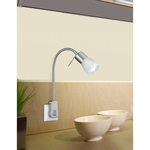 Stekkerlamp met Schakelaar - Trion Levino - E14 Fitting - 6W - Warm Wit 3000K - Mat Nikkel - Aluminium