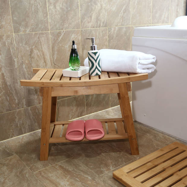 Luxe Bamboe badkamer bankje - Bankje met opbergvak - Houten badkamer
