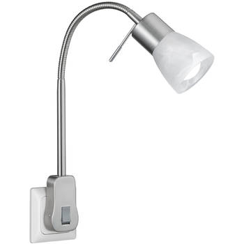 Stekkerlamp met Schakelaar - Trion Levino - E14 Fitting - 6W - Warm Wit 3000K - Mat Nikkel - Aluminium