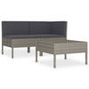 vidaXL 3-delige Loungeset met kussens poly rattan grijs