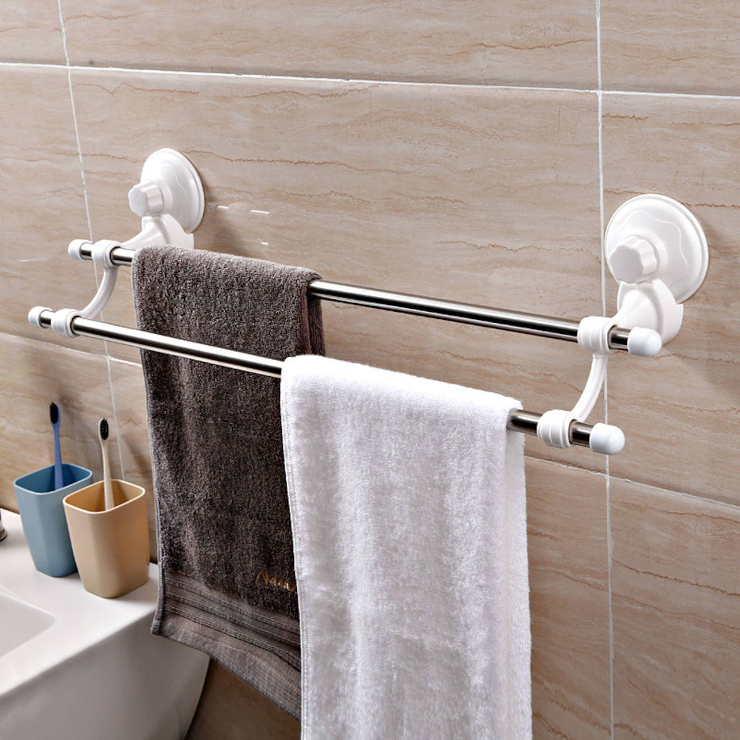 Zelfklevend Handdoekenrek met Handdoek ophang stangen - Muur - Wand |