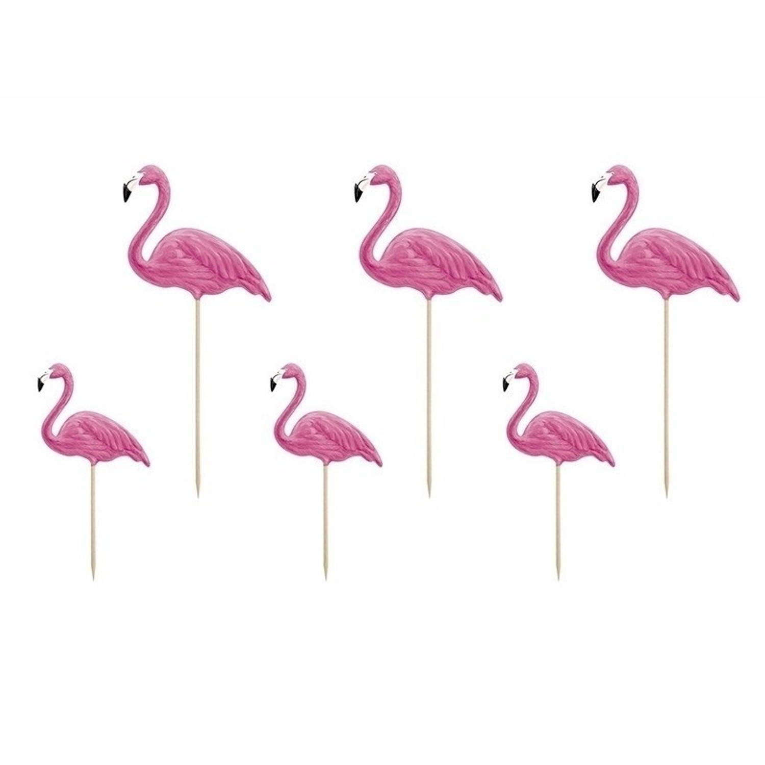 Tropische versiering 18 flamingo prikkers - Cocktailprikkers