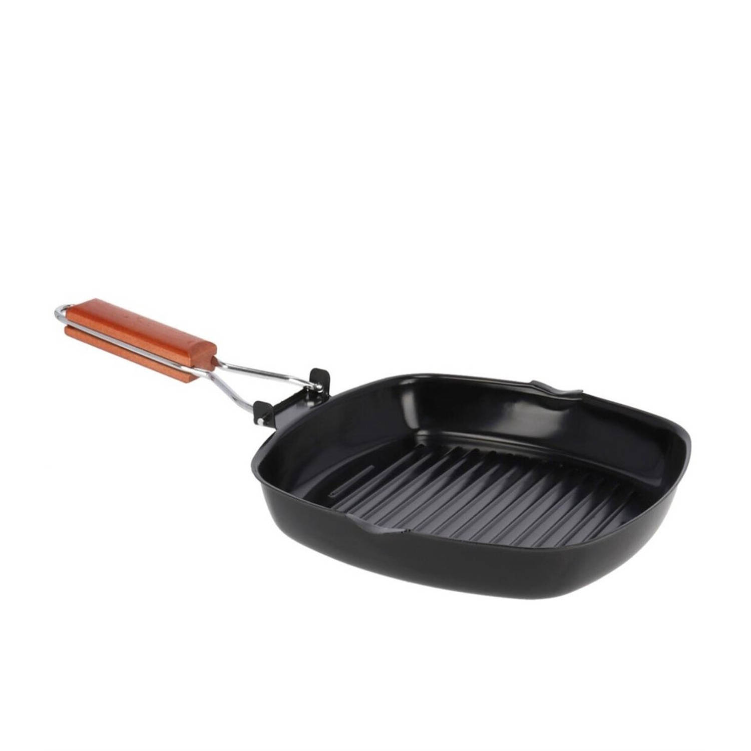 Zwarte Grillpan 25 Cm Met Anti-aanbak Laag En Houten Handvat Grillpannen Vlees-voedsel Grillen Koeke