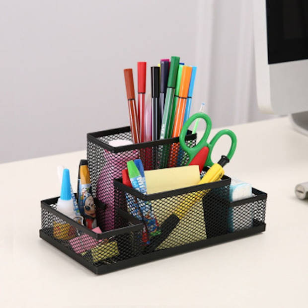 Pennenbak met 4 vakken voor pennen, potloden, notitieblok - post it en