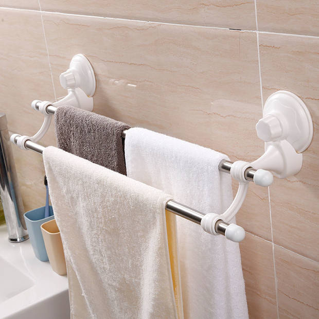 Zelfklevend Handdoekenrek met 2 Handdoek ophang stangen - Muur - Wand