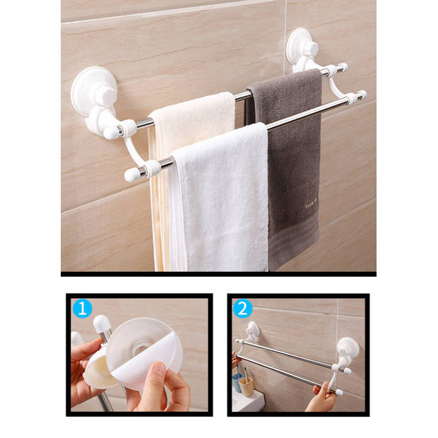 Zelfklevend Handdoekenrek met 2 Handdoek ophang stangen - Muur - Wand