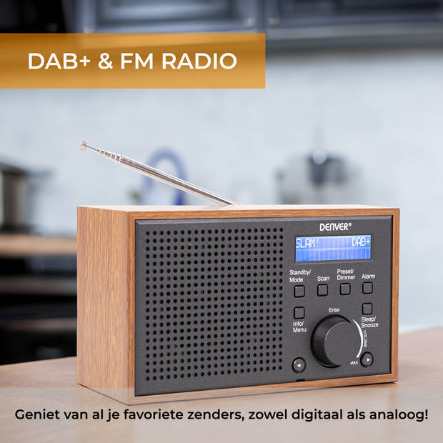 Denver DAB Radio - Retro Radio - Keukenradio - Draagbare Radio - Batterijen & Netstroom - DAB46DG