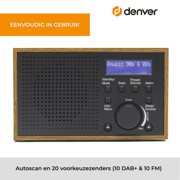 Denver DAB Radio - Retro Radio - Keukenradio - Draagbare Radio - Batterijen & Netstroom - DAB46DG