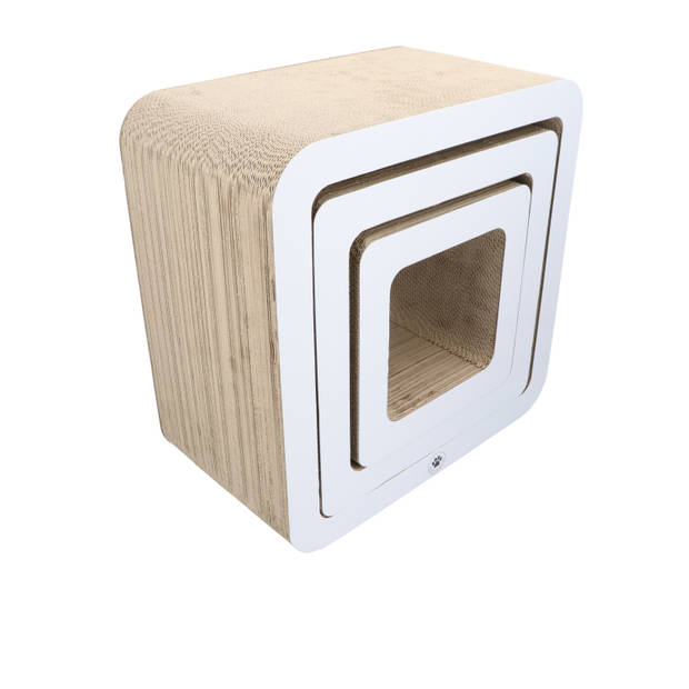 4animalz® Cube White - 3-delige set Kartonnen Krabpaal - 45cm - Wit