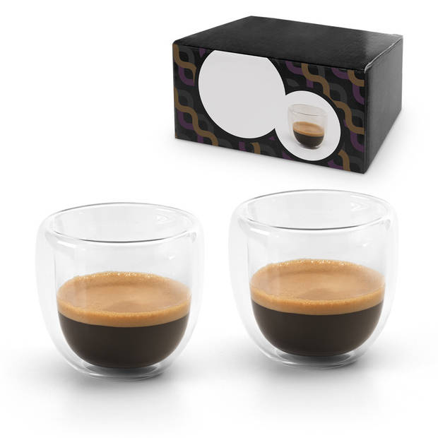 Set van 4x Koffie/espresso glazen dubbelwandig 75 ml - transparant - Koffie- en theeglazen
