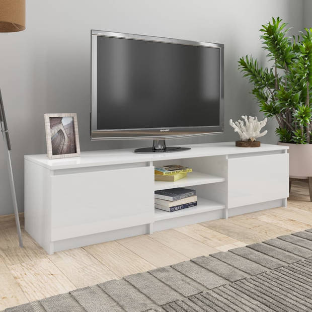 The Living Store TV-meubel - Klassiek - TV-standaard - Afmetingen- 140x40x35.5 cm - Kleur- Hoogglans wit - Materiaal-
