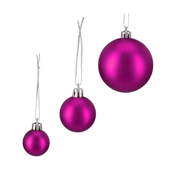 100x Fuchsia roze kunststof kerstballen 3, 4 en 6 cm glitter, mat, glans - Kerstbal