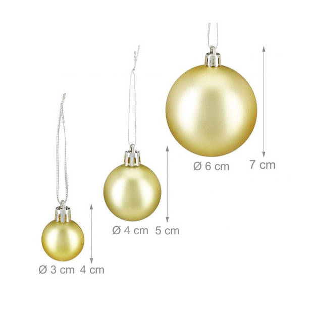 100x Gouden kunststof kerstballen 3, 4 en 6 cm glitter, mat, glans - Kerstbal