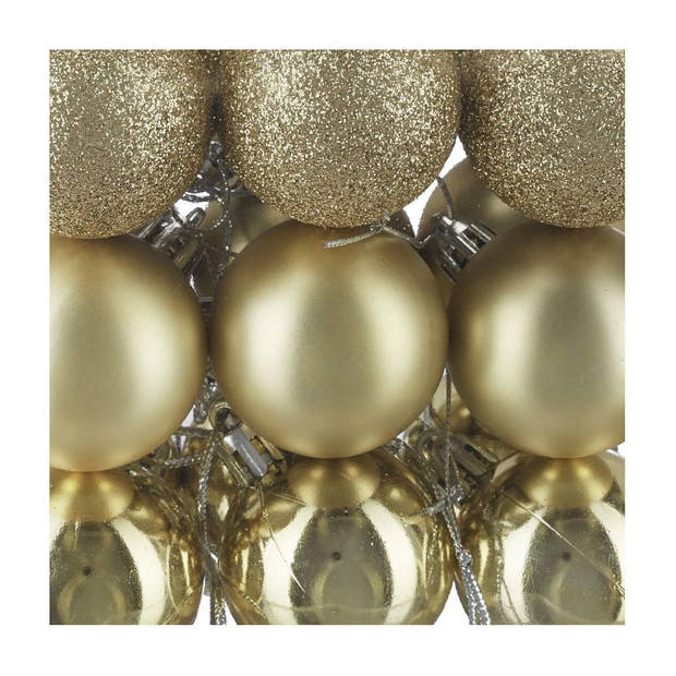 100x Gouden kunststof kerstballen 3, 4 en 6 cm glitter, mat, glans - Kerstbal