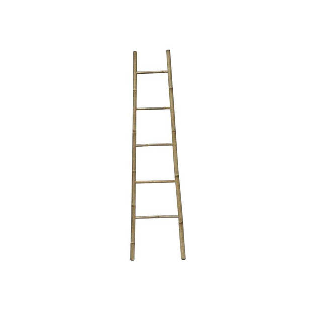 Gebor - Design Laddervormige Handdoekenrek met 5 rails klein formaat - 150x40x3cm - 100% bamboe - Grijs/Bamboe -
