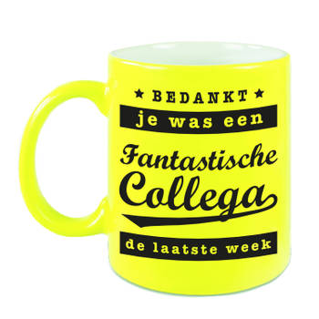 Cadeau mok / beker neon geel - fantastische collega laatste week - bedankt werknemer/ afscheid collega/ pensioen cadeau