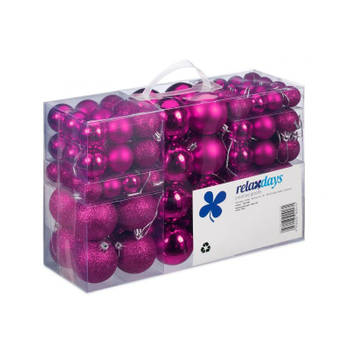100x Fuchsia roze kunststof kerstballen 3, 4 en 6 cm glitter, mat, glans - Kerstbal