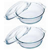 2x Ovenschalen/braadsleses rond van glas met deksel 3 liter 23 x 11 cm - Ovenschalen