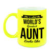 Worlds Greatest Aunt / tante cadeau mok / beker neon geel 330 ml - feest mokken