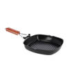 Zwarte grillpan 25 cm met anti-aanbak laag en houten handvat - Grillpannen - Vlees/voedsel grillen - koekenpannen