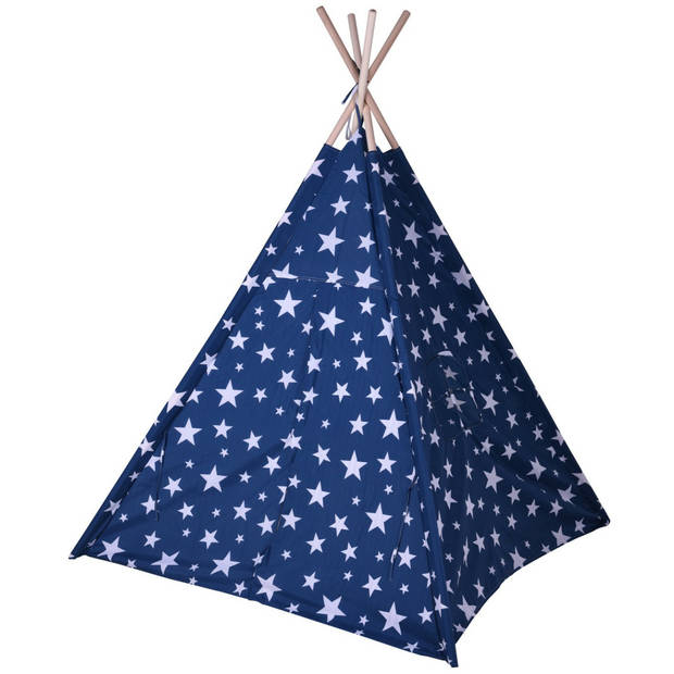 Tipi indianentent voor kinderen - 103 x 160 cm - blauw/sterren - Speeltenten