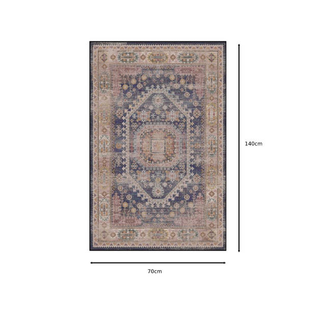 Vloerkleed vintage 70x140cm rood blauw perzisch oosters tapijt