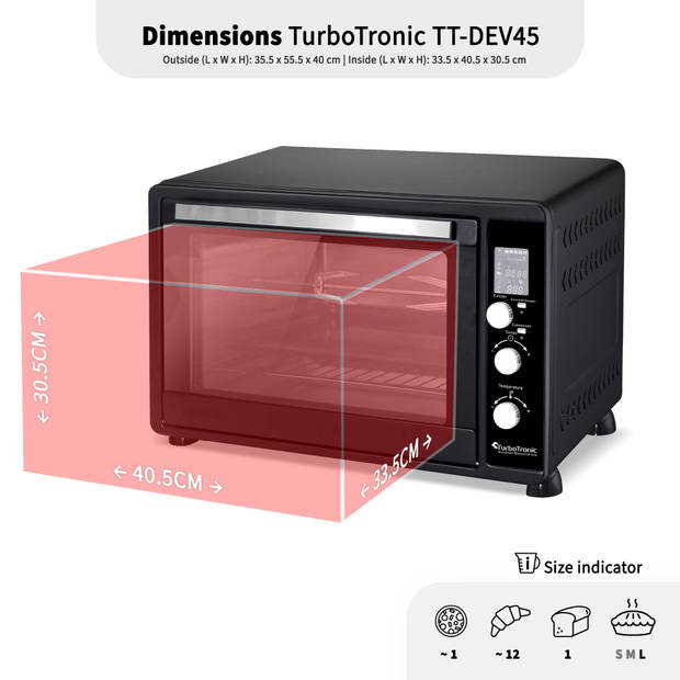 TurboTronic DEV45 Digitale Elektrische Oven - 45 Liter - Zwart