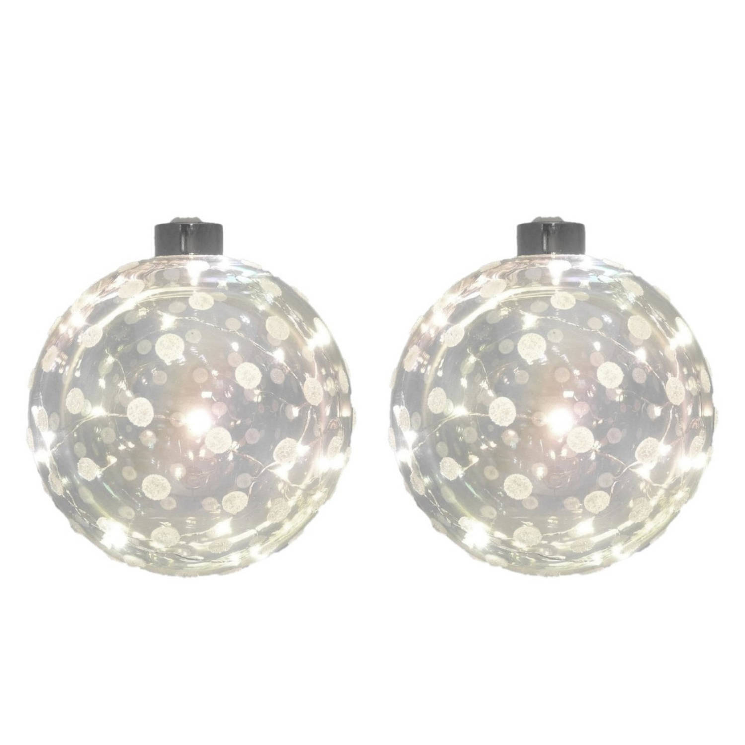 3x Glazen Decoratie Kerstballen Met 20 Led Lampjes Verlichting 12 Cm Kerstversiering-kerstdecoratie