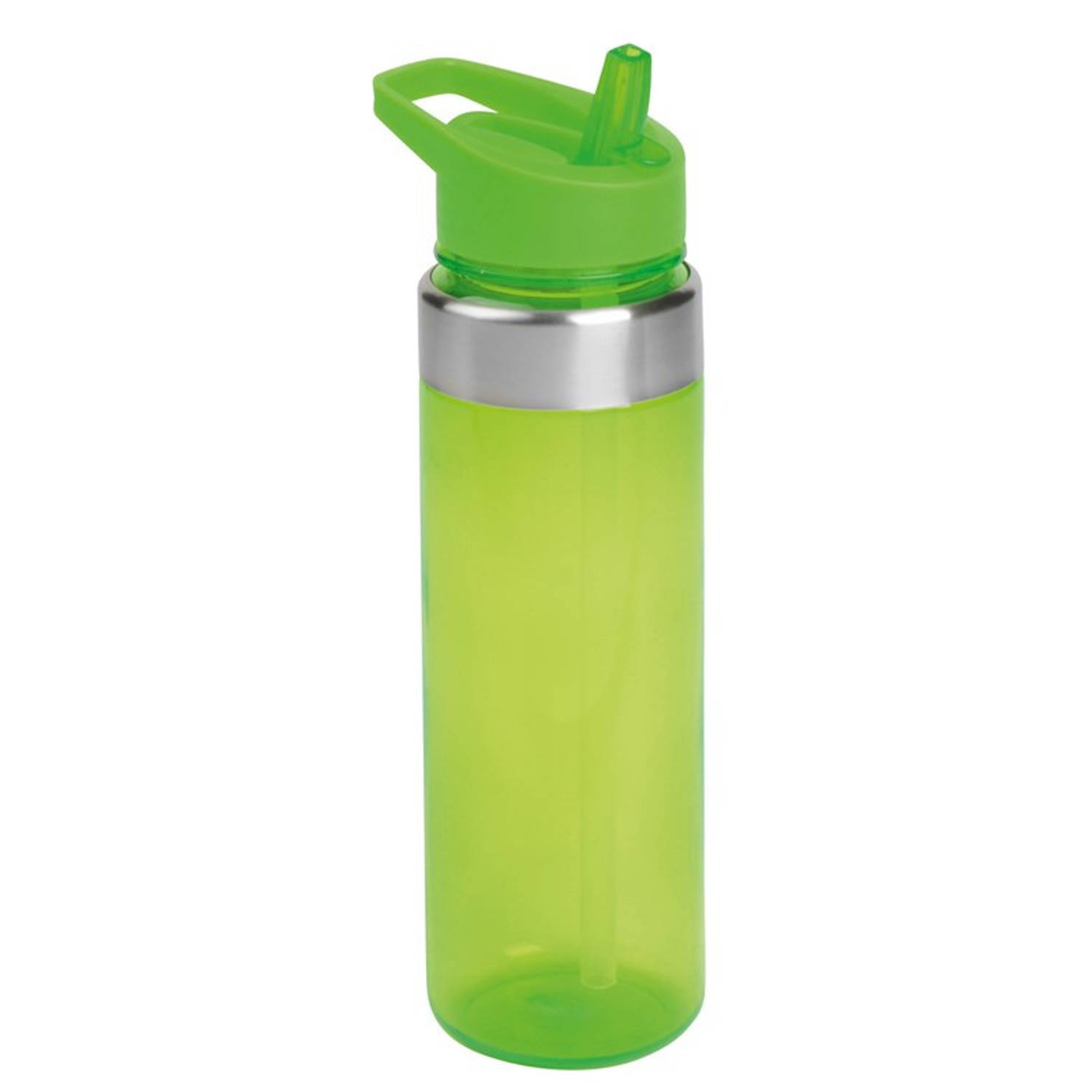 Drinkfles/waterfles transparant/groen met draaglus 650 ml - Drinkflessen