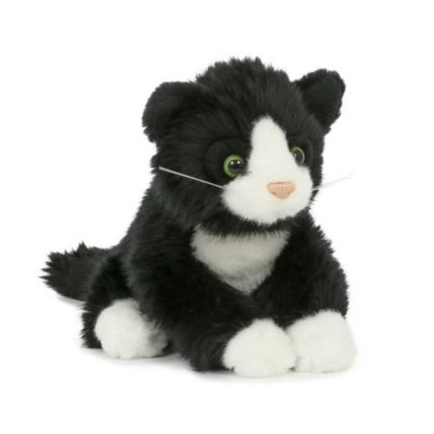 Cadeau setje pluche zwart/witte kat/poes knuffel 18 cm met Happy Birthday wenskaart - Knuffel huisdieren