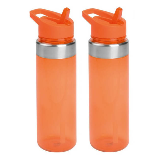 Set van 2x stuks oranje/transparant drinkfles/waterfles 650 ml - Drinkflessen