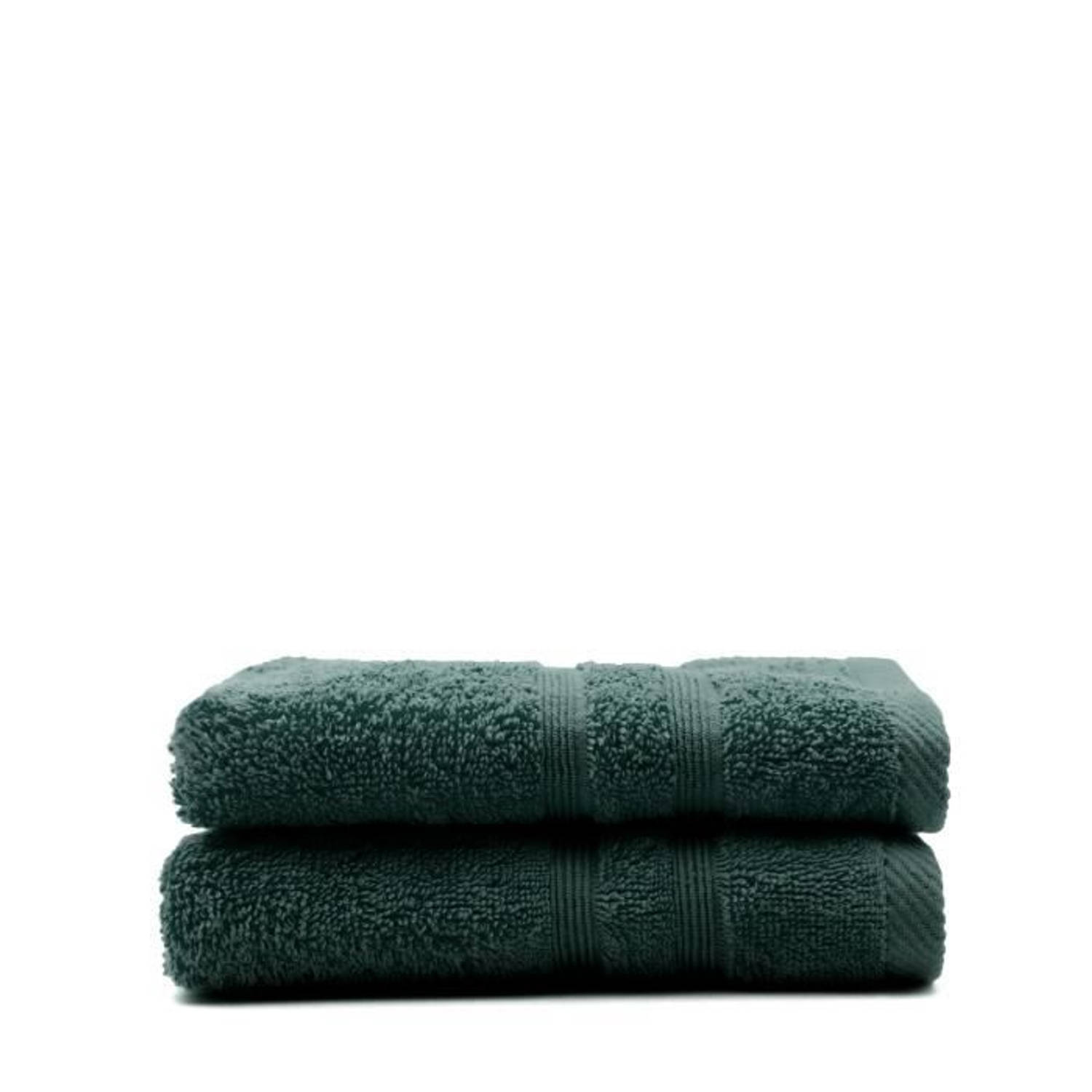 VANDAAG Set van 2 smaragdgroene handdoeken - 100% katoen - 50 x 100 cm