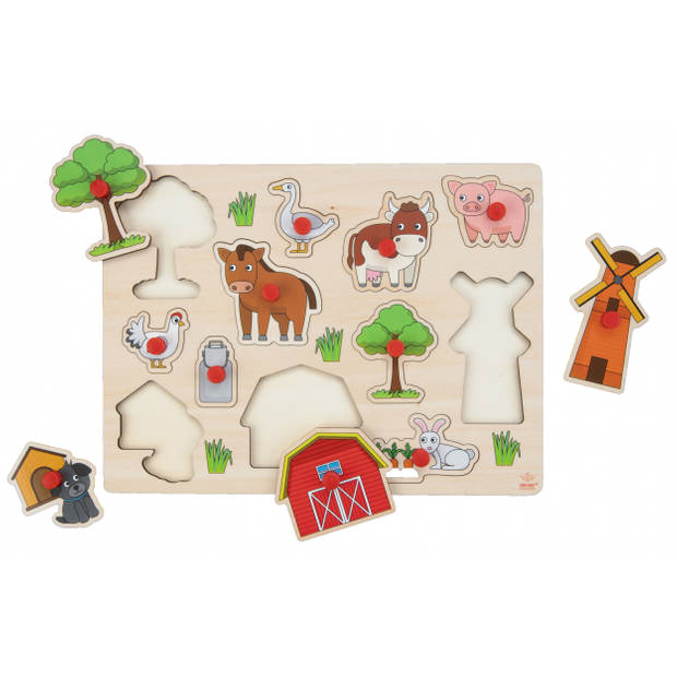 Speelgoed houten noppenpuzzel boerderij thema 30 x 22 cm - Legpuzzels