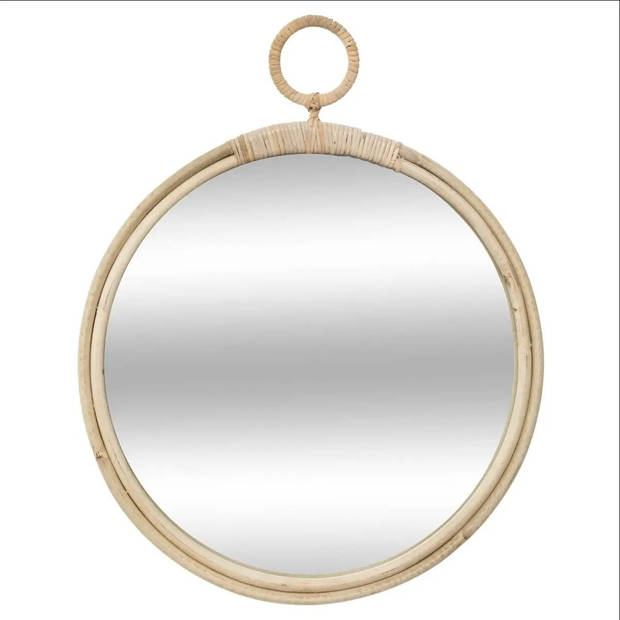 Spiegel/wandspiegel rond D38 cm rotan beige - Spiegels