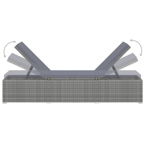 vidaXL 3-delige Ligbeddenset met theetafel poly rattan grijs