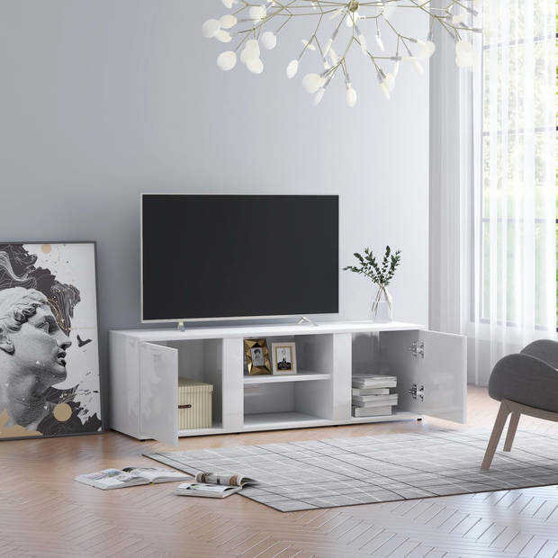 The Living Store Tv-meubel Klassiek - 120 x 34 x 37 cm - Hoogglans wit - Bewerkt hout