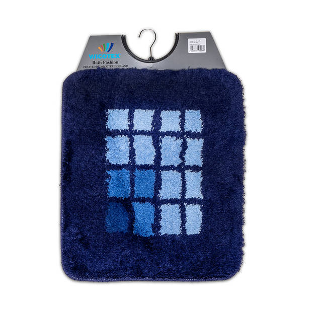 Wicotex-Bidetmat blauw met kleine witte blokjes-Antislip onderkant