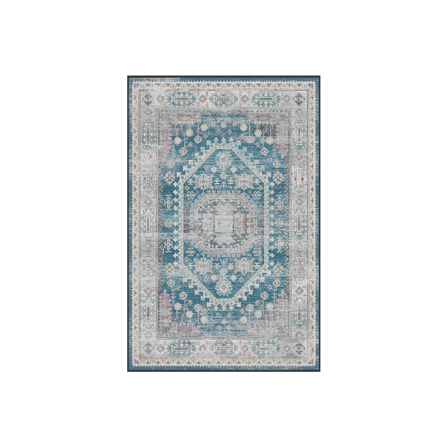 mannetje Kolonel Pool Vloerkleed vintage 200x350cm donkerblauw perzisch oosters tapijt | Blokker